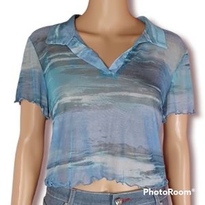 Just Polly Sheer Multi Blue Colored Top